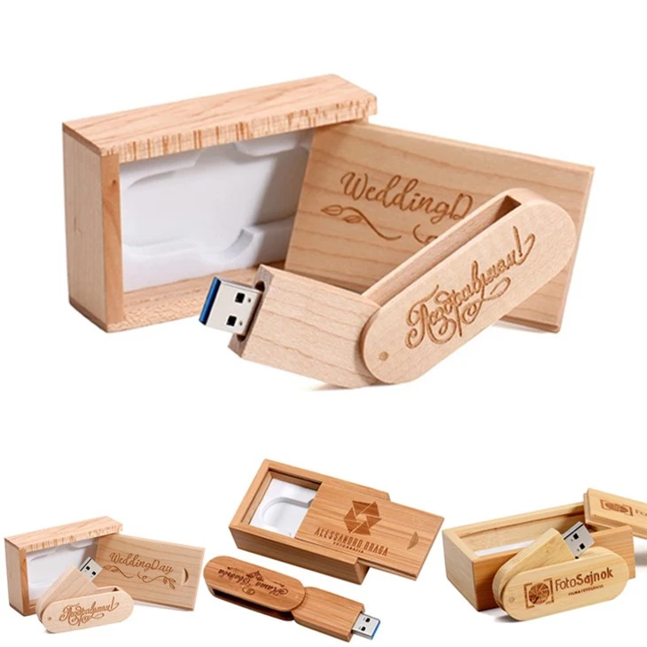 Unidad flash USB giratoria de madera con logotipo personalizado